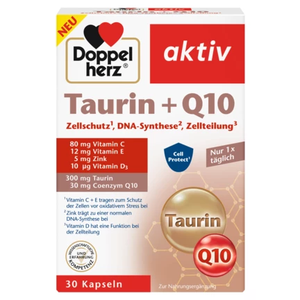 Abbildung der Produktverpackung Doppelherz aktiv Taurin + Q10 Frontansicht